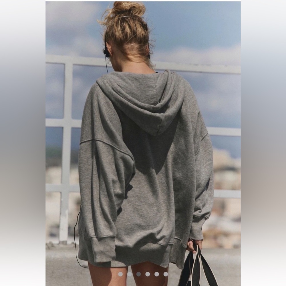 Free People Sprint To The Finish Zip Up Hoodie Ribbed Hem Pockets Slouchy - Picture 3 of 8